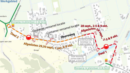 Kaart met afsluitingen op de Heereweg
